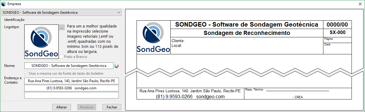 Entrada de dados da empresa
