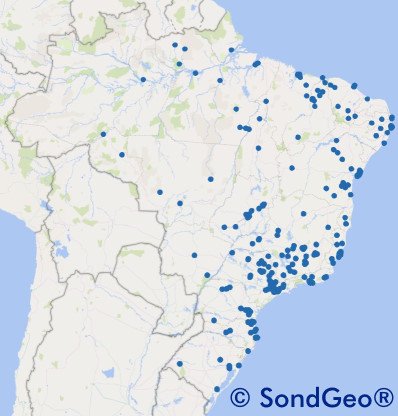 Mapa da utilização do SondGeo por todo o Brasil